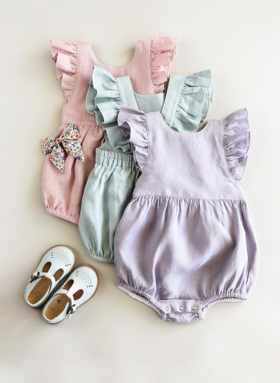 Linen Baby Romper Ruffle Jumpsuit Girls Frilly Romper 1st Etsy