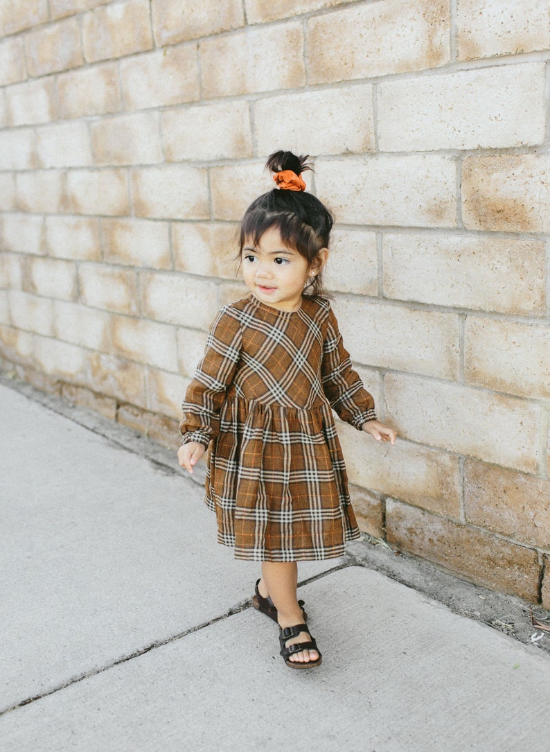 Linen Baby Dress, Plaid Linen Dress, Toddler Dress, Girls Spring Dress, Baby Girl Outfits, Infant Clothing, Linen Smock Dress, Classic Dress image 2