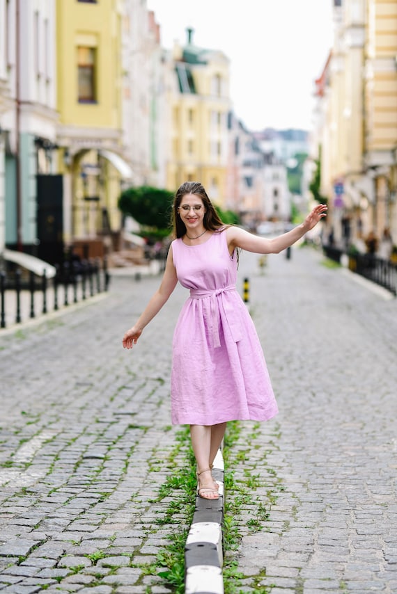 Robe femme d t Robe simple en lin avec poches Robe sans manches