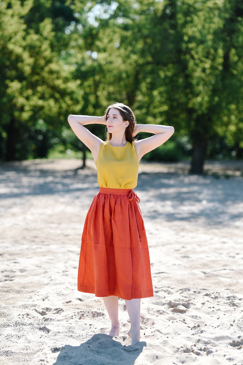 Linen Tank Top, Women Top, Linen Summer Clothes, Casual Wear, Round Neck Top, Basic Linen Clothes, Yellow Linen Summer Top, Linen Tunic image 3