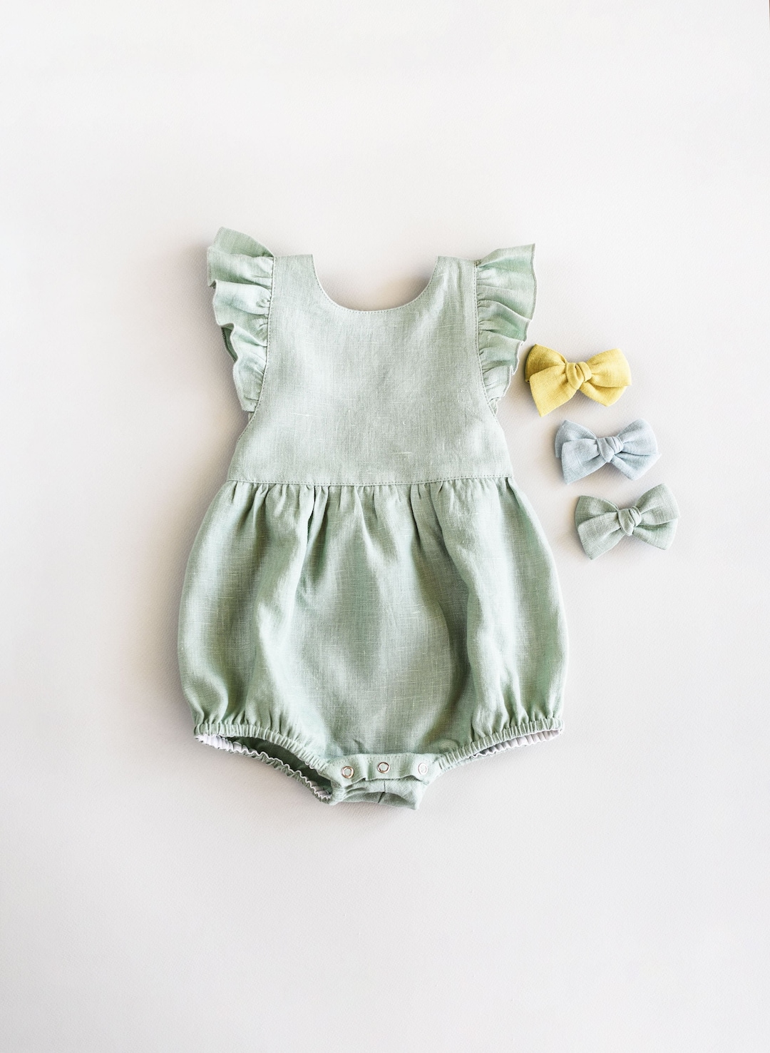 Linen Baby Romper, Ruffler Toddler Romper, Linen Jumpsuit, 1st Birthday ...