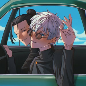 Road Trip - Stampa anime 8x8 ispirata a JJK con Suguru Geto e Satoru Gojo