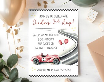 Modèle d'invitation d'anniversaire de voiture de course, 1er et 2e anniversaire (téléchargement numérique)