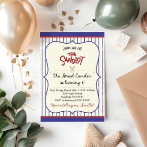 Vintage Sandlot Birthday Invite, Baseball Party Invitation, Sports Birthday Invitation, You're Killing Me Smalls, Digital Editable Printable