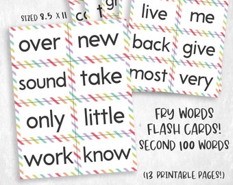 Fry Sight Word Flash Cards 100-200 | Printable Second Set (Digital Download)