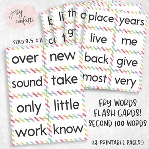 200 List Fry Sight Word Flash Cards | Second 100 Words | 13 Printable Pages | Words 100-200
