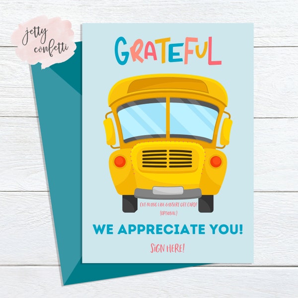 Printable Bus Driver Appreciation Gift Card Holder, We Appreciate You Card, We Are Thankful, Thanksgiving Gift Card Holder, Bus Driver Gift