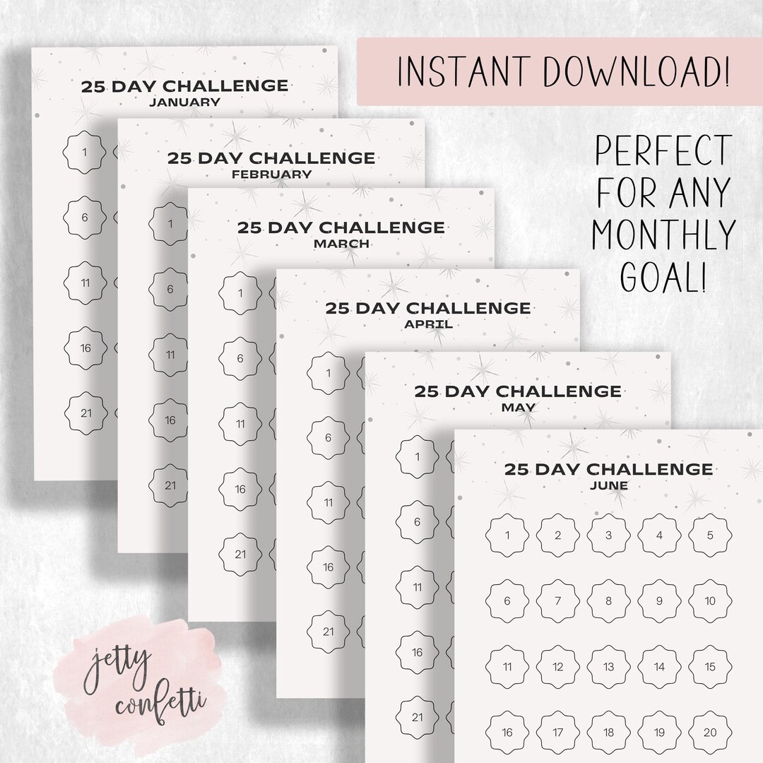 25 Day Challenge L Twenty-five Day Goal Tracker L Printable PDF L ...