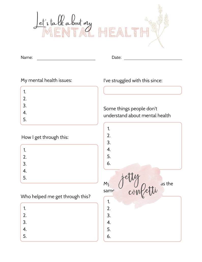 Printable Mental Health Journaling Pages, Therapy Worksheets