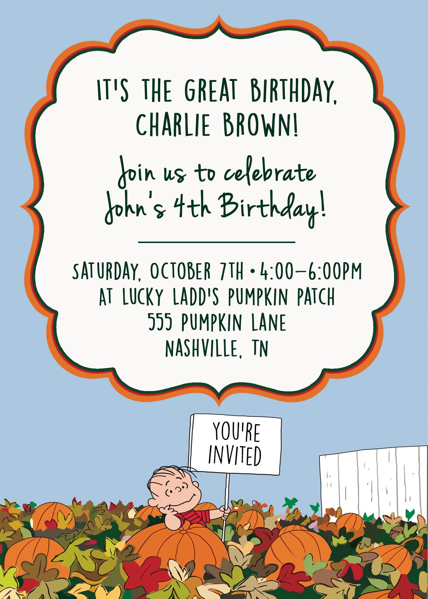 It's the Great Birthday, Charlie Brown Invitation, the Great Pumpkin ... It's the Great Birthday, Charlie Brown Invitation, the Great Pumpkin ...