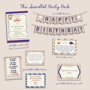Vintage Sandlot Birthday Invite Party Pack, Baseball Party Invitation, Sports Birthday Invitation, You're Killing Me Smalls, Printable