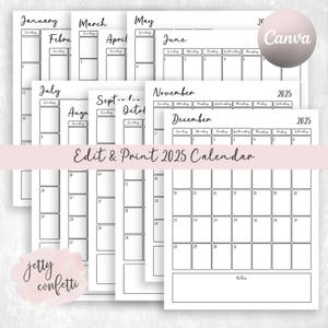 Full Editable 2025 Printable Calendar | Minimalist Design | Letter Size | Instant Download | Edit with Canva