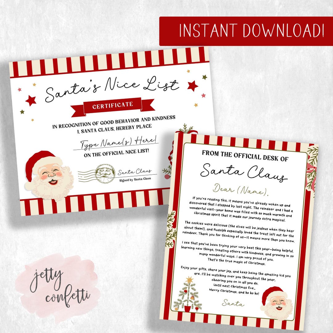 Editable Vintage Letter From Santa | Nice List Certificate | Printable ...