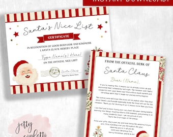 Lettre vintage du père Noël modifiable | Certificat Belle Liste | Lettre imprimable du Père Noël PDF | Courrier du Père Noël | Lettre au Père Noël de Noël | Personnalisable