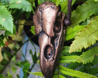 Odins ravens: bronze, copper or silver toned cruelty free raven skull pendant