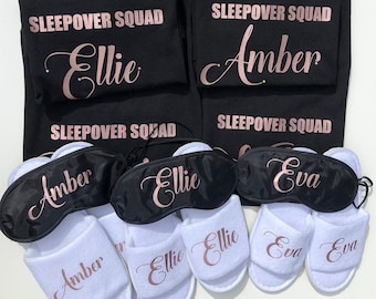 Slumber Squad, Sleepover, Birthday Pamper Party T-shirt, sleep mask, spa slippers set