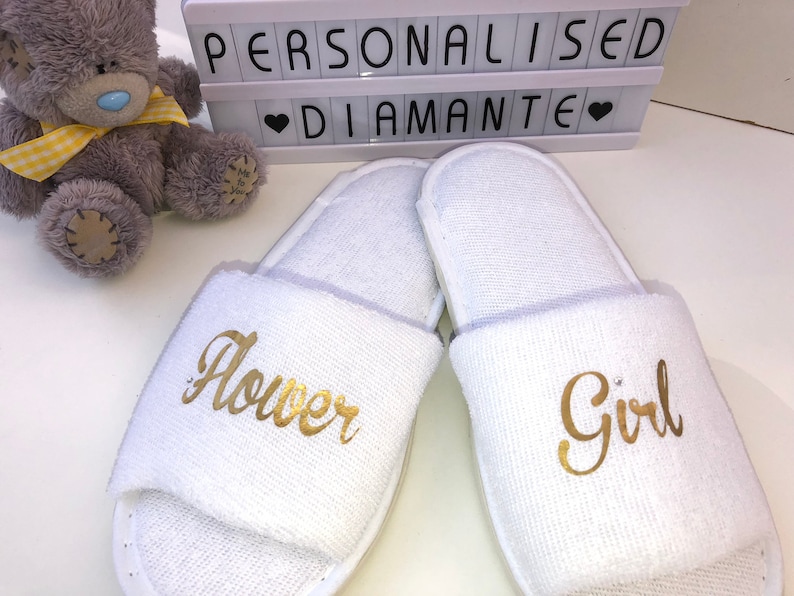 Bride slipper, Bridesmaid slippers, Hen party slippers, Spa day slippers, Bridesmaid gift, Mother of the bride slippers, Flower image 5