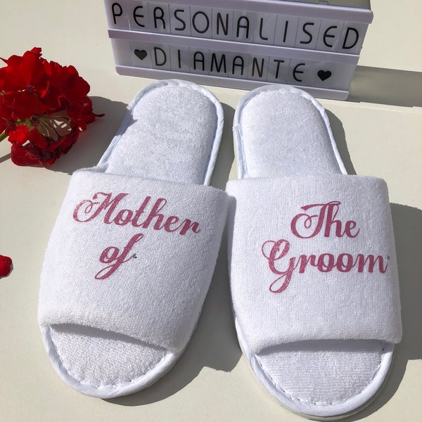 Mother of the Groom personalised slippers, Mother of the bride spa slippers, Bridesmaid personalised spa day slippers, Spa day wedding gift