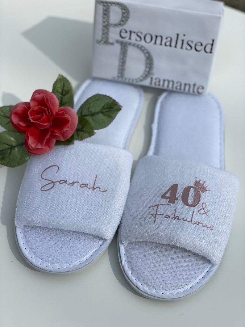 Personalised 40 and fabulous spa day slippers, 18th, 30th 50th, 60th birthday image 9