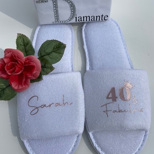 Personalised 40 and fabulous spa day slippers, 18th, 30th 50th, 60th birthday image 5