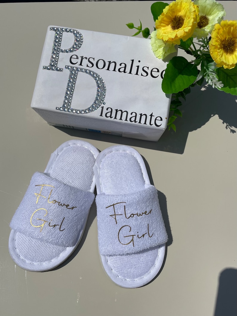 Flower girl slippers, Flower girl gift, Wedding slippers, Flower girl, Flower girl dress, Flower girl, Bridesmaid Slippers, Personalised image 6
