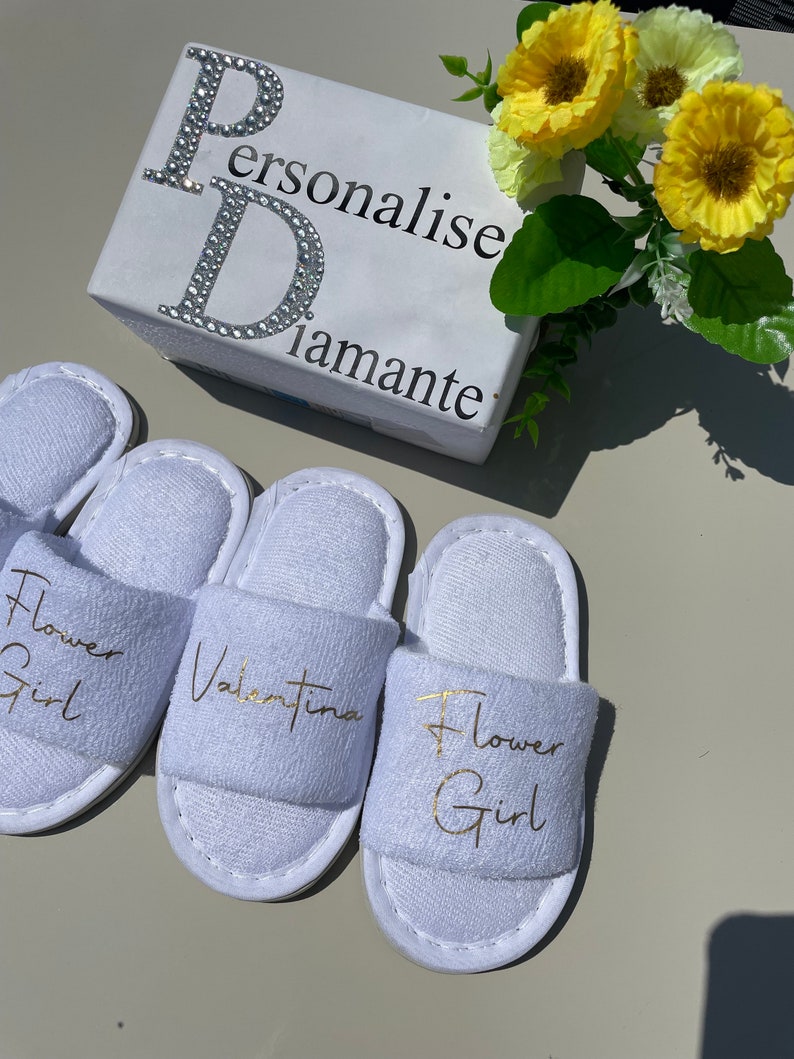 Flower girl slippers, Flower girl gift, Wedding slippers, Flower girl, Flower girl dress, Flower girl, Bridesmaid Slippers, Personalised image 10