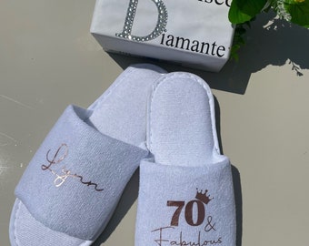 Personalised  70 and fabulous spa day slippers