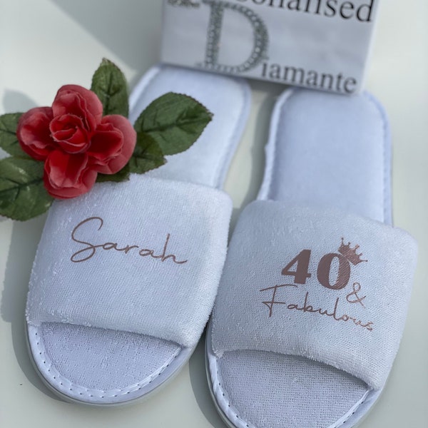 Personalised  40 and fabulous spa day slippers, 18th, 30th 50th, 60th birthday