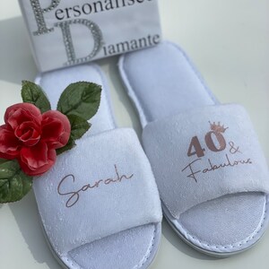 Personalised 40 and fabulous spa day slippers, 18th, 30th 50th, 60th birthday image 4