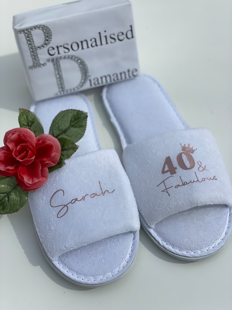 Personalised 40 and fabulous spa day slippers, 18th, 30th 50th, 60th birthday image 4