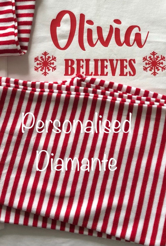 Personalised Christmas Pyjamas I Believe in Santa Red and White Striped Boys or Girls BS EN 14878 Compliant Etsy Canada