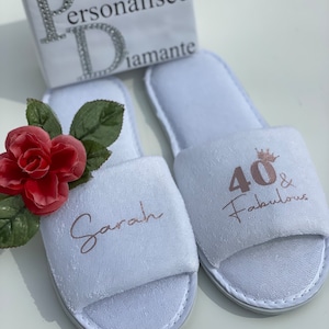 Personalised 40 and fabulous spa day slippers, 18th, 30th 50th, 60th birthday image 6