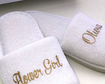 Flower girl slippers, Bridesmaid slippers, Toddler slippers, personalised spa slippers, personalized slippers, custom slippers,