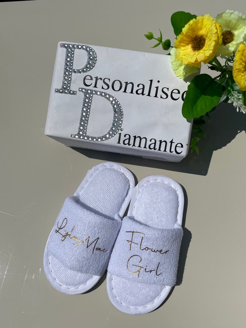 Flower girl slippers, Flower girl gift, Wedding slippers, Flower girl, Flower girl dress, Flower girl, Bridesmaid Slippers, Personalised image 9