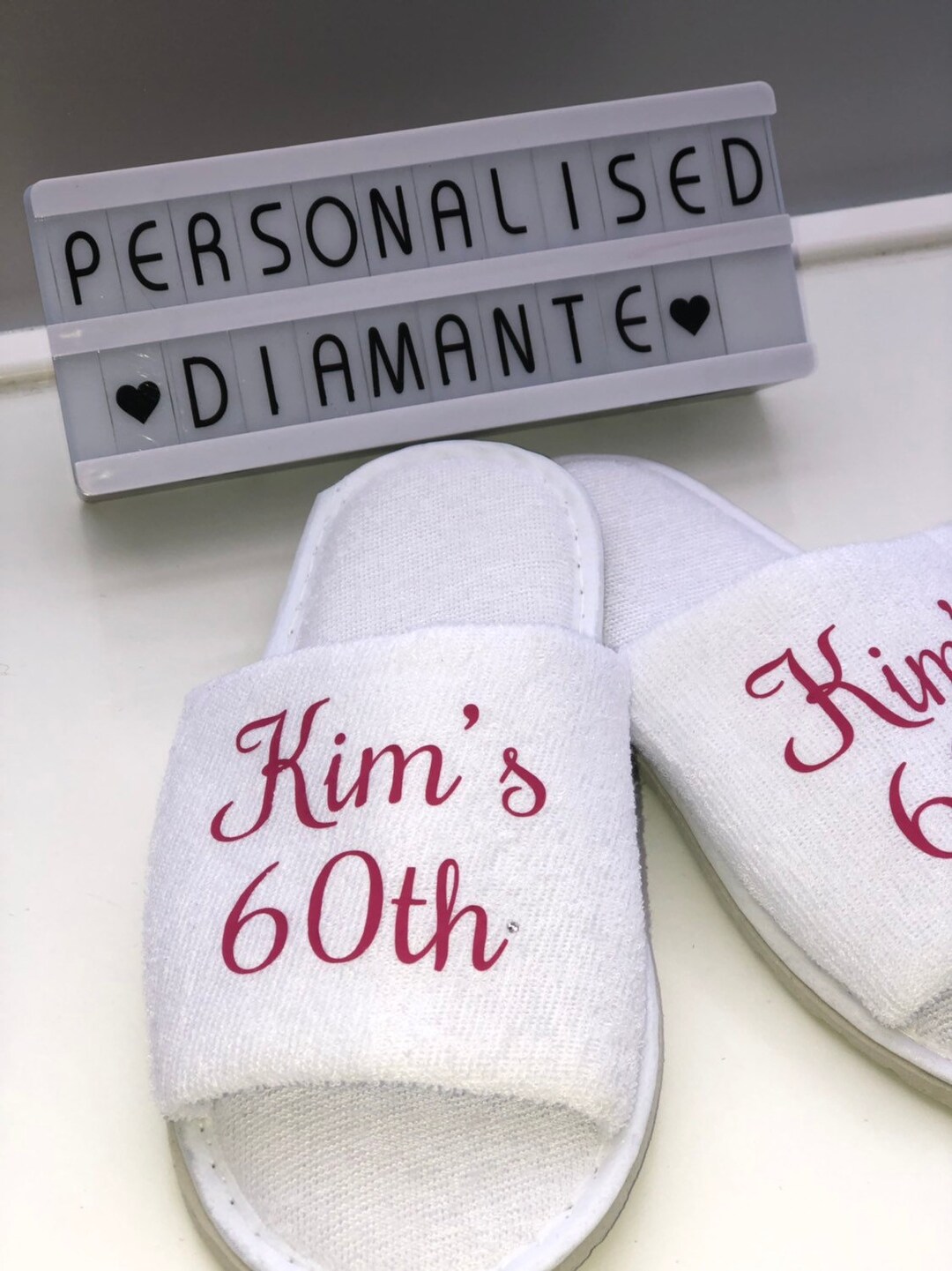 Personalised Birthday Girl Slippers, 60th Birthday Spa Slippers, 50th