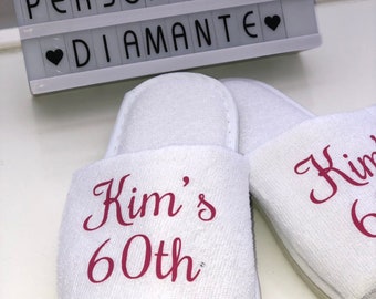 Personalised Birthday girl slippers, 60th birthday spa slippers, 50th birthday slippers, 30 birthday slippers, Personalised  slippers