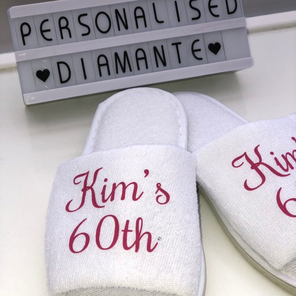 Personalised Birthday girl slippers, 60th birthday spa slippers, 50th birthday slippers, 30 birthday slippers, Personalised  slippers