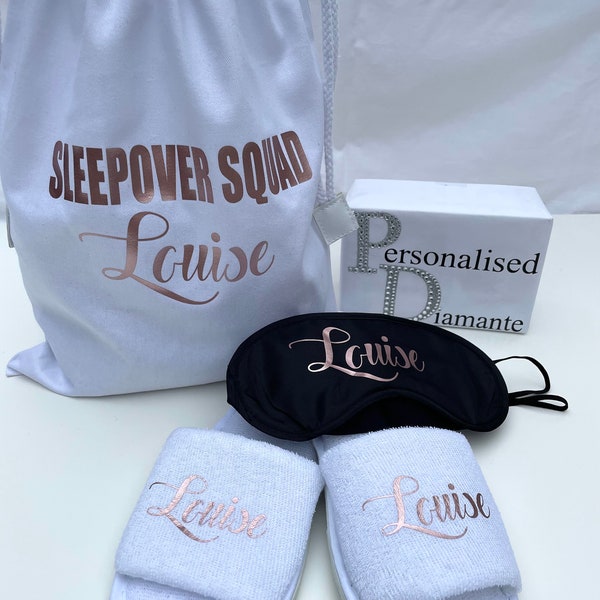 Sleepover party slippers and eyemask bag set