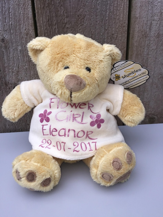 flower girl teddy bear gift personalised