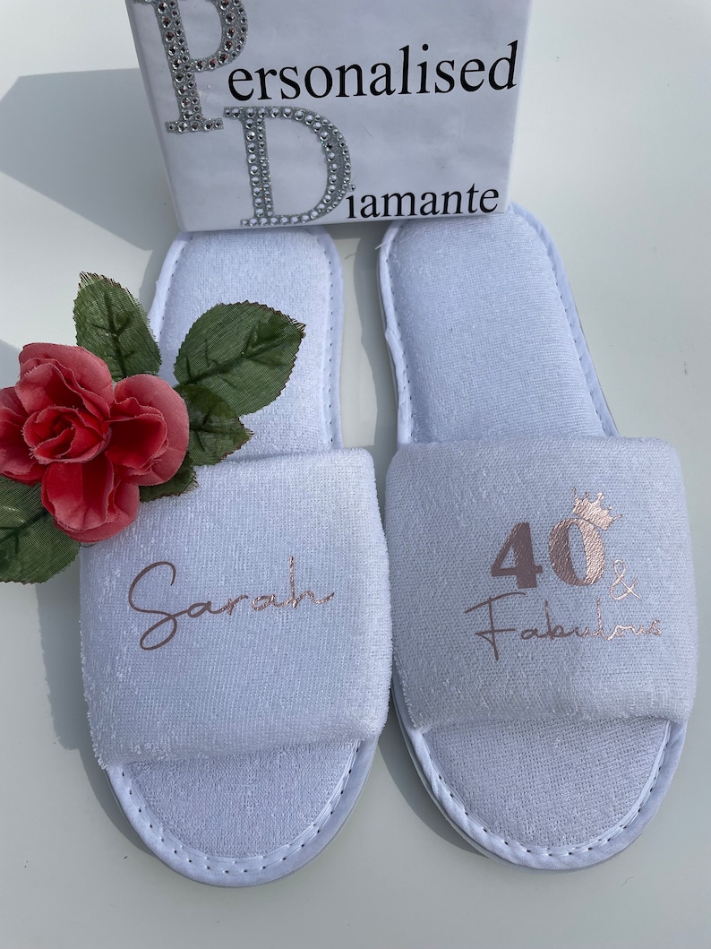 Personalised 40 and fabulous spa day slippers, 18th, 30th 50th, 60th birthday image 8