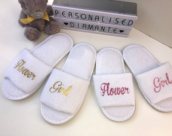 Personalised Flower Girl Spa Slippers, Bridal Party Gifts