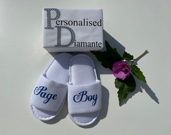 Page boy slippers, ring bearer slippers, bride son slippers, personalised slippers, kids slippers, page boy gift, personalised gift