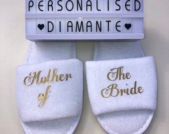 Mother of the Bride slippers with gold wording, other roles avalible