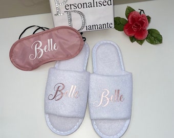 Sleepover party slippers and eyemask rose gold set