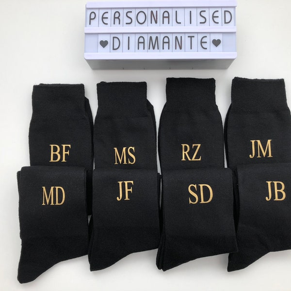 Personalised Monorgrammed black socks, groom socks, usher socks, groomsmen socks