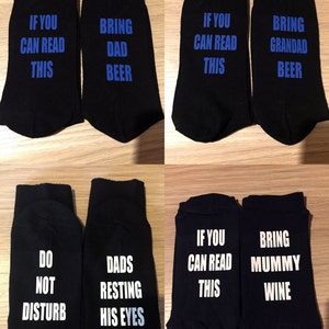 If you can read this dad is resting his eyes, if you can read this bring daddy beer, christmas novelty socks, if you can read this socks image 2