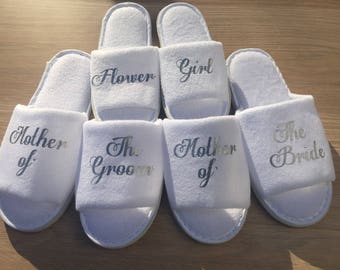 bride slipper, bridesmaid slippers,hen party slippers, spa day slippers, bridesmaid gift slippers, mother of the bride slippers