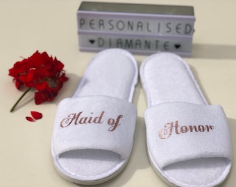 Maid of honor slippers, bridesmaid slippers, bride slipper, spa slippers , bride slippers, bridal party slippers, honour