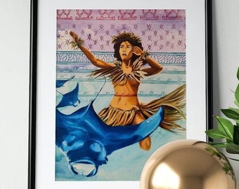 Hawaiian Manta Ray - Hula Oil Painting