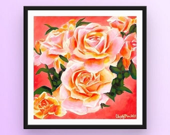 Pink Roses - Square Art Print